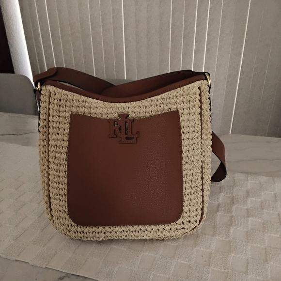 Lauren Ralph Lauren Crochet/Straw Medium Tote Crossbody Bag.NWT